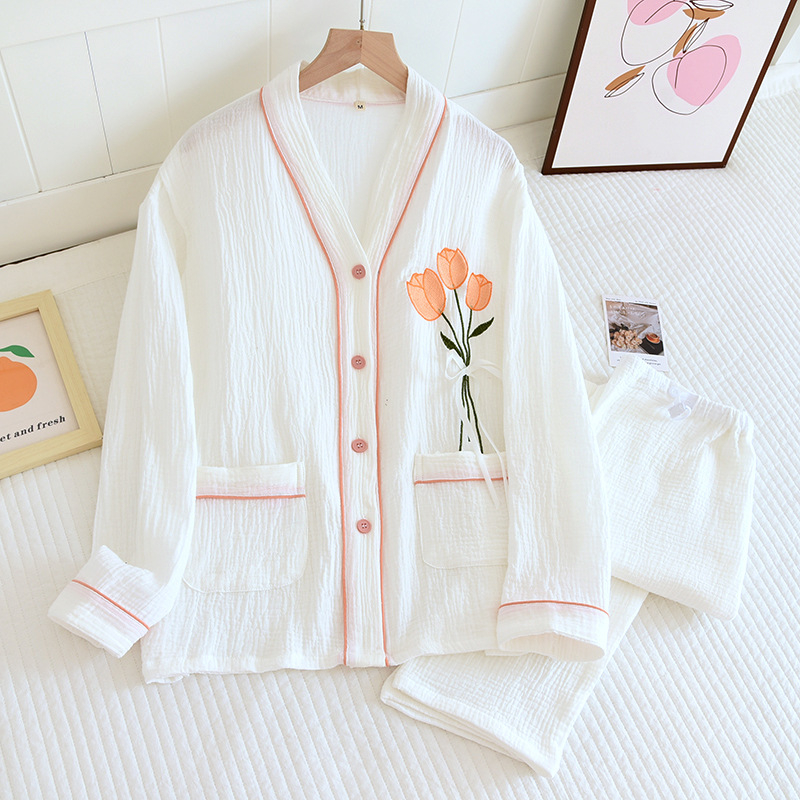 Βαμβακερό σετ πιτζάμας για εγκυμοσύνη και θηλασμό, μακριά μανίκια, παντελόνια, μεσαίο βάρος υφάσματος 161–180 g/m²