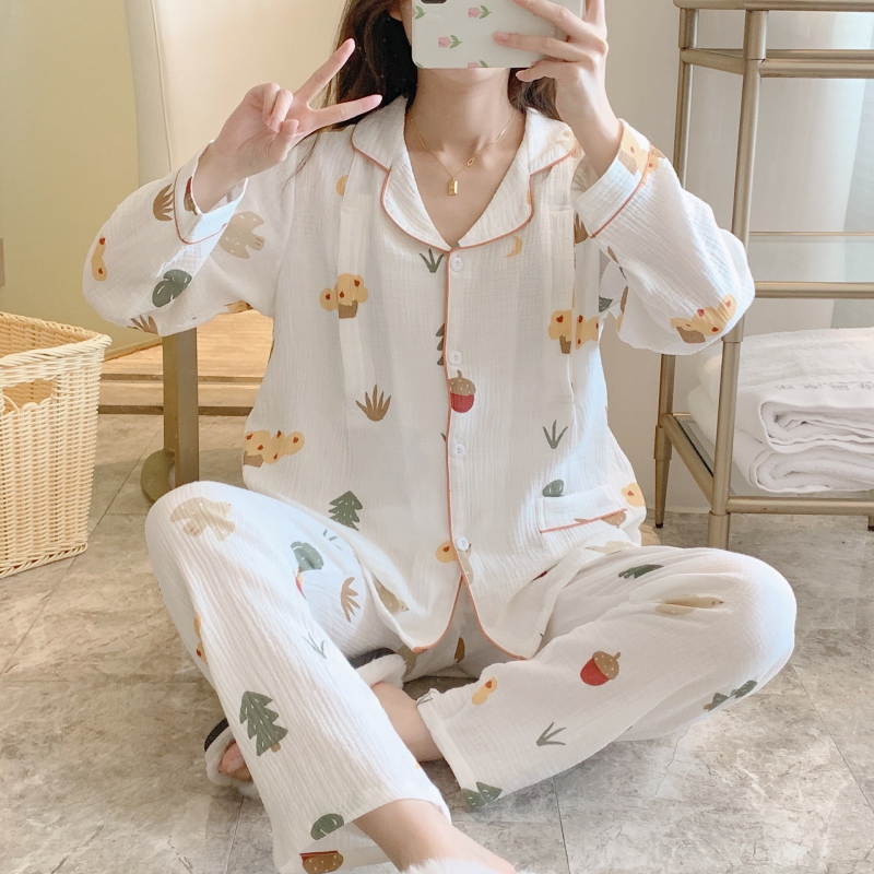Βαμβακερό σετ πιτζάμας για εγκυμοσύνη και θηλασμό, μακριά μανίκια, παντελόνια, μεσαίο βάρος υφάσματος 161–180 g/m²