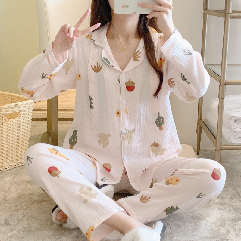 Βαμβακερό σετ πιτζάμας για εγκυμοσύνη και θηλασμό, μακριά μανίκια, παντελόνια, μεσαίο βάρος υφάσματος 161–180 g/m²