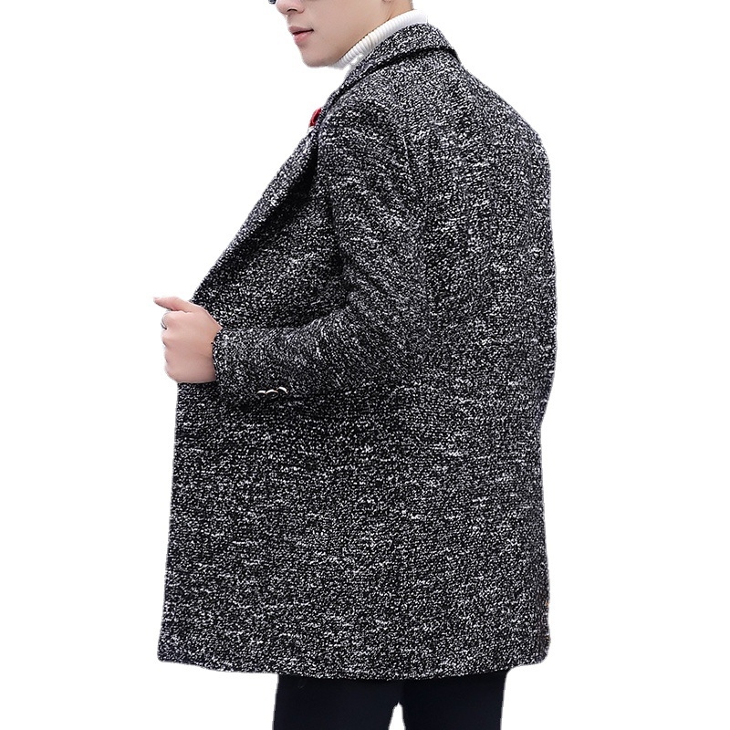 Muški trench kaput srednje duljine, slim fit, jednostruko kopčanje, ovratnik u stilu sakoa, smjesa poliestera