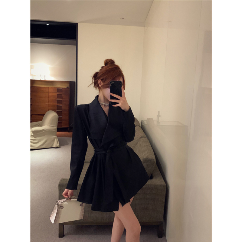 Ženski chenille windbreaker kardigan s kaišem u struku, srednja duljina, poluotvoren ovratnik, trake