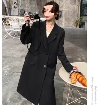 Dugi ženski blejzer od chenilla u korejskom stilu, s polo ovratnikom, jednostruko kopčanje, rukavi princeze, ultra kratka duljina (≤40 cm)