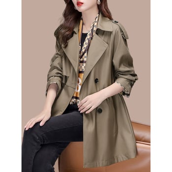 Ženski Chenille kaput srednje duljine s polo ovratnikom, dvostruko kopčanje, raglan rukavi, labav kroj