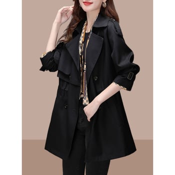 Ženski Chenille kaput srednje duljine s polo ovratnikom, dvostruko kopčanje, raglan rukavi, labav kroj