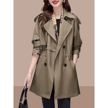 Ženski Chenille kaput srednje duljine s polo ovratnikom, dvostruko kopčanje, raglan rukavi, labav kroj