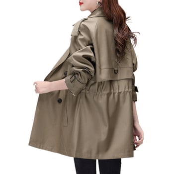 Ženski Chenille kaput srednje duljine s polo ovratnikom, dvostruko kopčanje, raglan rukavi, labav kroj