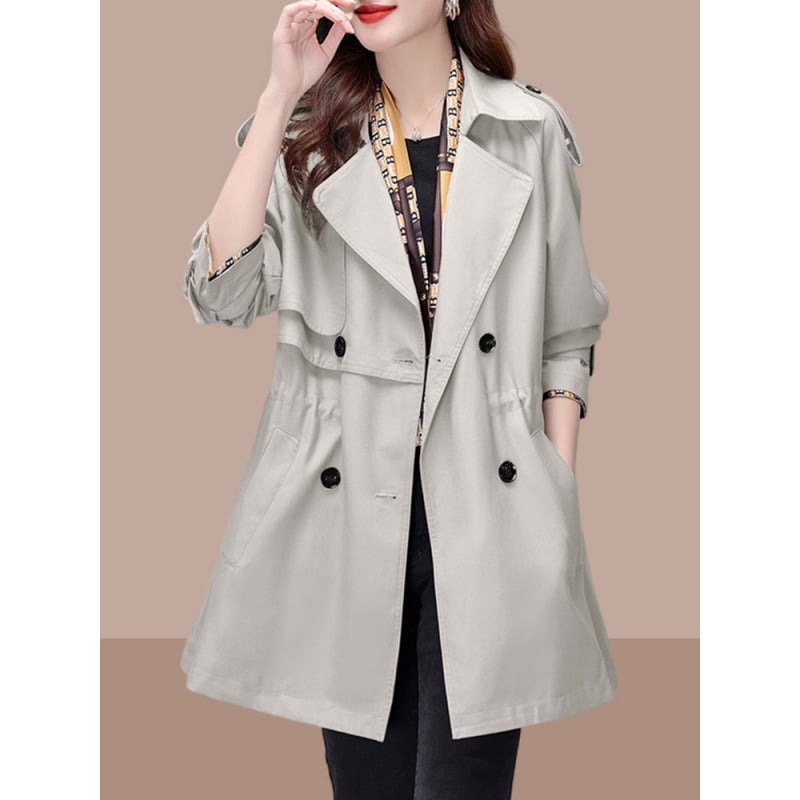 Ženski Chenille kaput srednje duljine s polo ovratnikom, dvostruko kopčanje, raglan rukavi, labav kroj