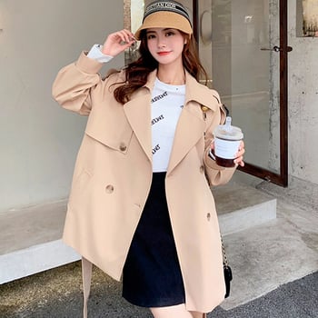 Ženski trench coat od poliestera, polo ovratnik, dugi rukavi, gradski stil, zimska sezona 2023