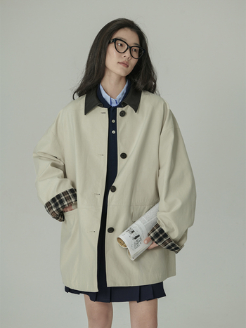 Ženski pamučni kaput s ovratnikom, širokog kroja, kopčanje na jedno kopčanje, jednofarbni, jesen 2024