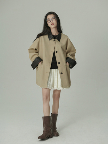 Ženski pamučni kaput s ovratnikom, širokog kroja, kopčanje na jedno kopčanje, jednofarbni, jesen 2024