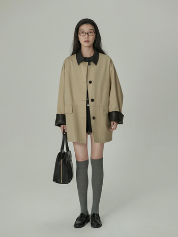 Ženski pamučni kaput s ovratnikom, širokog kroja, kopčanje na jedno kopčanje, jednofarbni, jesen 2024