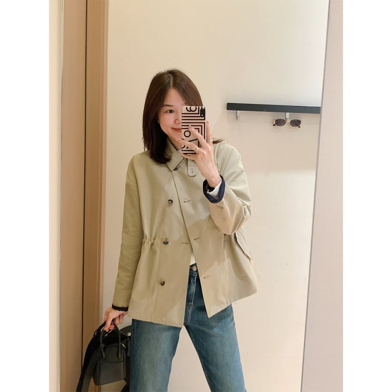 Windbreaker jakna od twill pamuka s unutarnjim šniranjem u struku, slobodan kroj, rever, dugi rukavi, jesen 2025, casual japansko-korejski stil