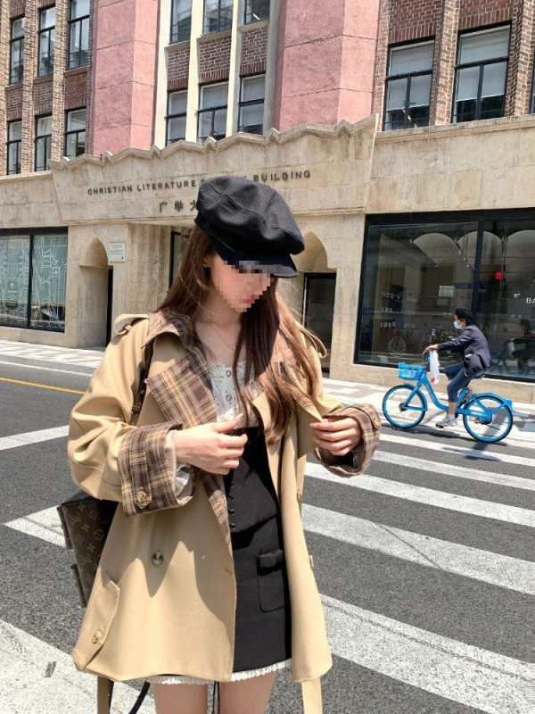 Ženski windbreaker u jesenskom retro stilu s labavim krojem, patchwork i 3D uzorak, A-silueta, poliester materijal