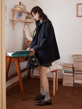 Ženski kaput od pamuka korduroja s dizajnom color-block, ležerni kroj, srednja duljina, dugi rukavi