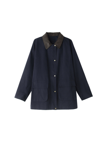 Ženski kaput od pamuka korduroja s dizajnom color-block, ležerni kroj, srednja duljina, dugi rukavi