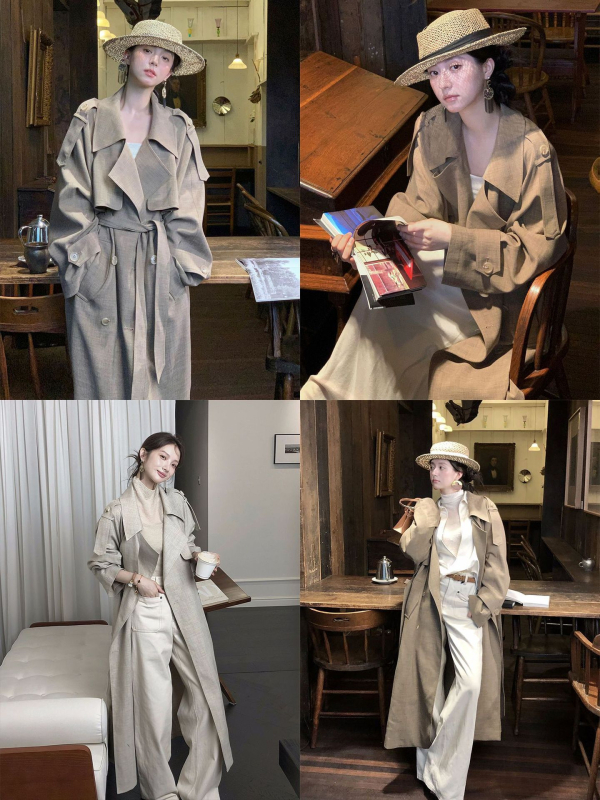 Ženski dvostruko kopčani kaput s reverom, tkanina od pamuk-umjese, glavni materijal poliester, srednja debljina, ultra kratka duljina