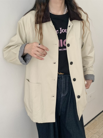 Női koreai stílusú szélkabát galléros, pamutból, középhosszú, laza szabású