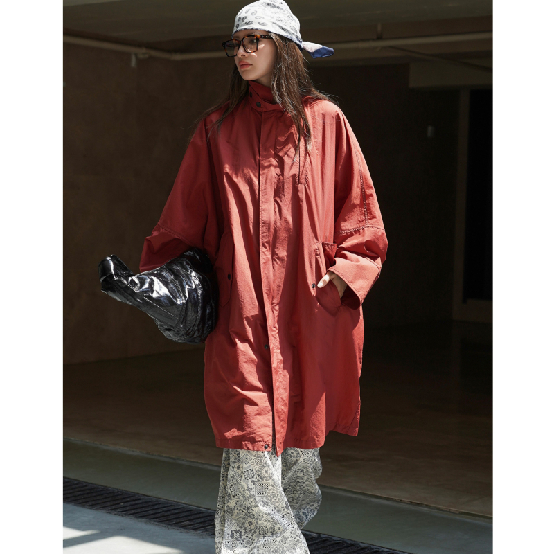 Ženska duga najlon windbreaker jakna, jednobojna boja, 95% najlon, zip zatvaranje, ležerni japansko-korejski stil