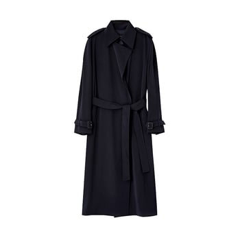 Ženski kaput srednje duljine od poliester-vunene smjese, jedinstveni uzorak, rever ovratnik, dugi rukavi