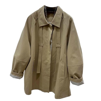 Ženski proljetni windbreaker kaput s polo ovratnikom, poliester materijal, srednja debljina, kapuljača, regularni kroj