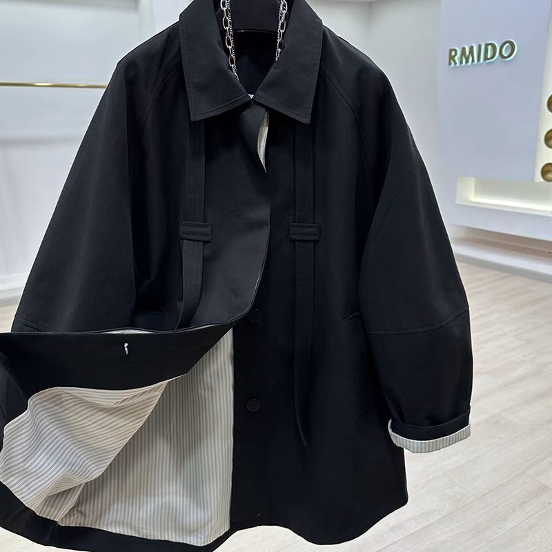 Ženski proljetni windbreaker kaput s polo ovratnikom, poliester materijal, srednja debljina, kapuljača, regularni kroj