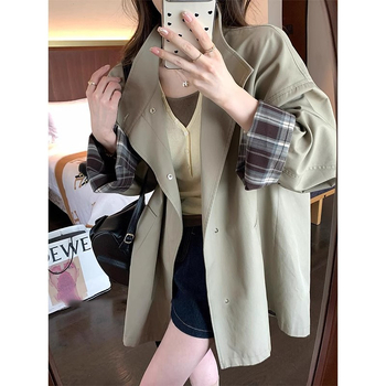 Kratki trench kaput, udoban kroj, japanski stil, proljeće 2025 (duljina 65–80 cm; poliester; stojeći ovratnik; jednostruko kopčanje; dugi rukavi)