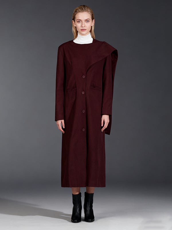 Korejski casual stil: dugački labavi kaput s okruglim izrezom, dugi rukavi, jednobojna tkanina, zloženie 70–80% polyester, 20–30% elastan