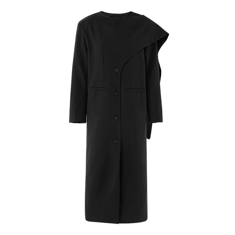 Korejski casual stil: dugački labavi kaput s okruglim izrezom, dugi rukavi, jednobojna tkanina, zloženie 70–80% polyester, 20–30% elastan