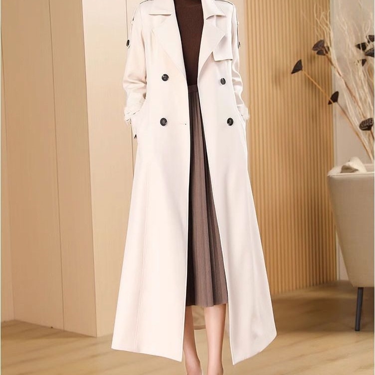 Ženski srednje duljine windbreaker kaput, poliester + spandeks, jednobojan, udoban kroj, bez ovratnika, dugi rukavi