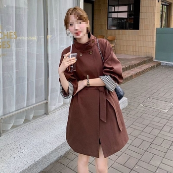 Trenč kaput ultra kratke dužine, A-silueta, Chenille tkanina, visok sadržaj Spandexa, stoji ovratnik, kopčanje šnorne