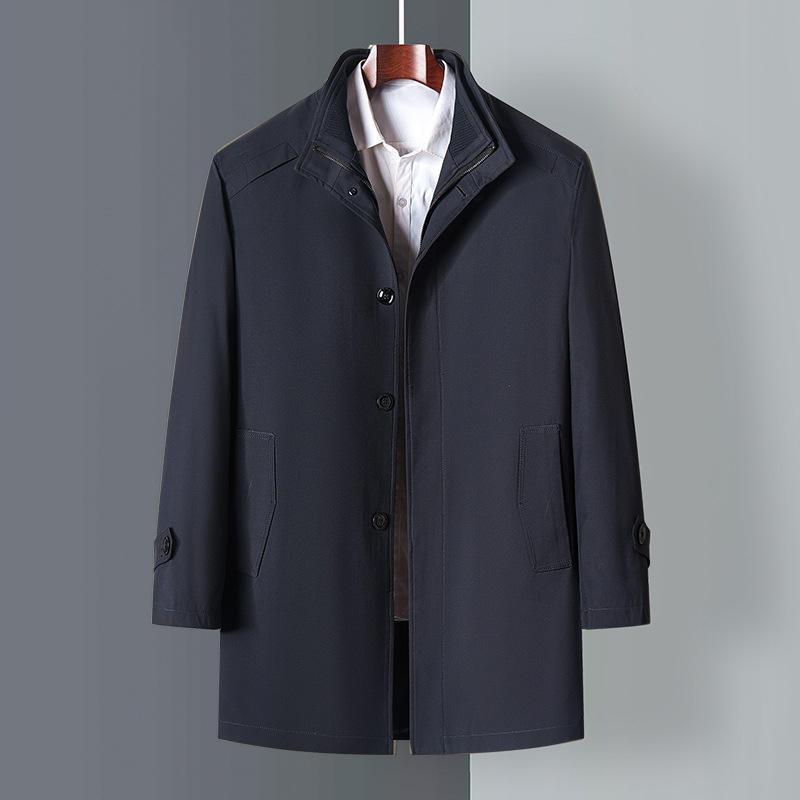 Muški pamučni kaput srednje duljine, podstava od najlona, zatvarač, debela tkanina, uski kroj