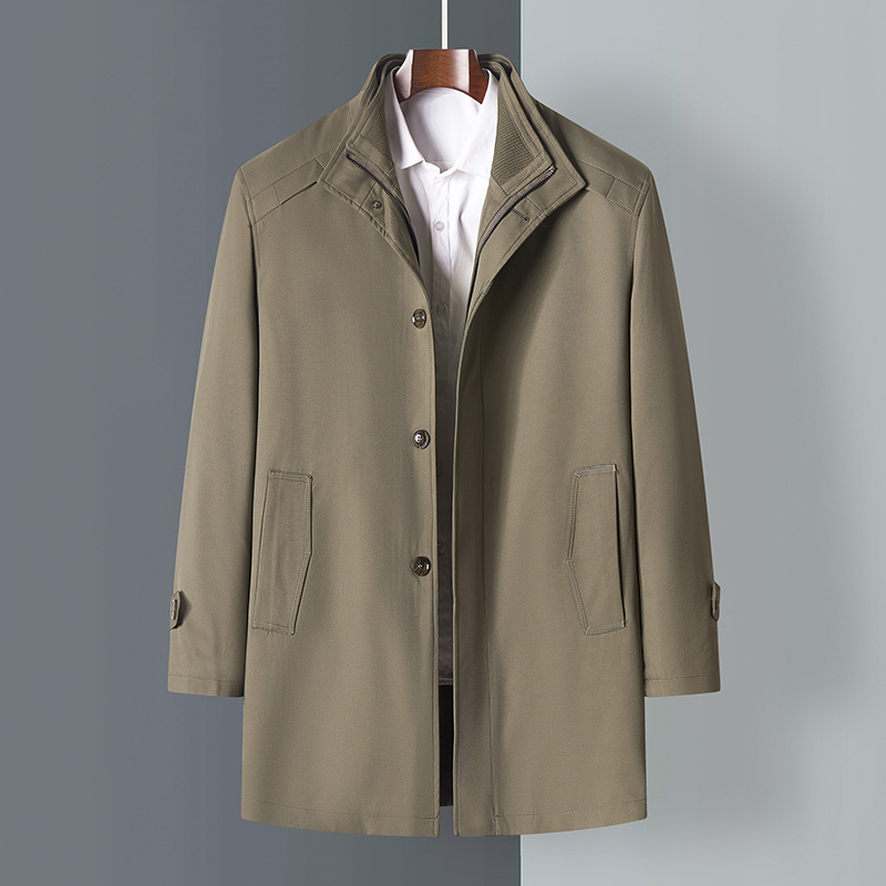 Muški pamučni kaput srednje duljine, podstava od najlona, zatvarač, debela tkanina, uski kroj