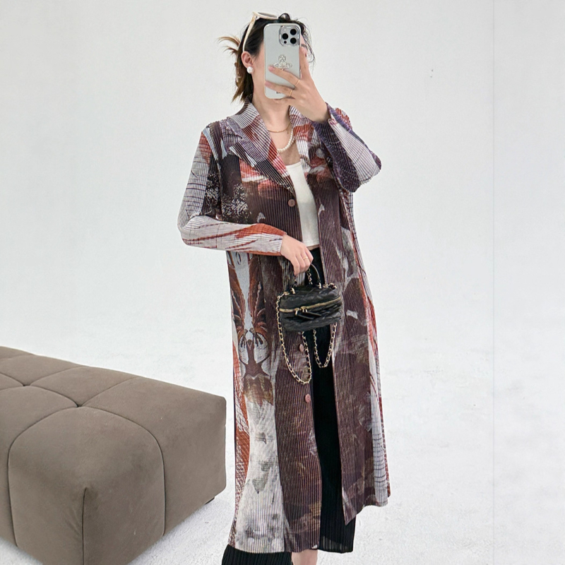 Trench kaput s tie-dye plisiranim, poliester, produženi kroj
