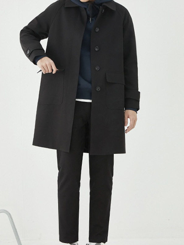 Muški kaput u korejskom stilu, srednje duljine (65–80 cm), rever, jednoredno kopčanje, labav kroj