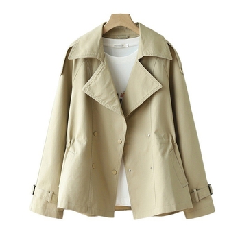 Ženski kratki trench coat za proljeće 2025, A‑linijski kroj, halter ovratnik, dugi rukavi, poliester tkanina