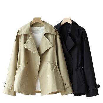 Ženski kratki trench coat za proljeće 2025, A‑linijski kroj, halter ovratnik, dugi rukavi, poliester tkanina