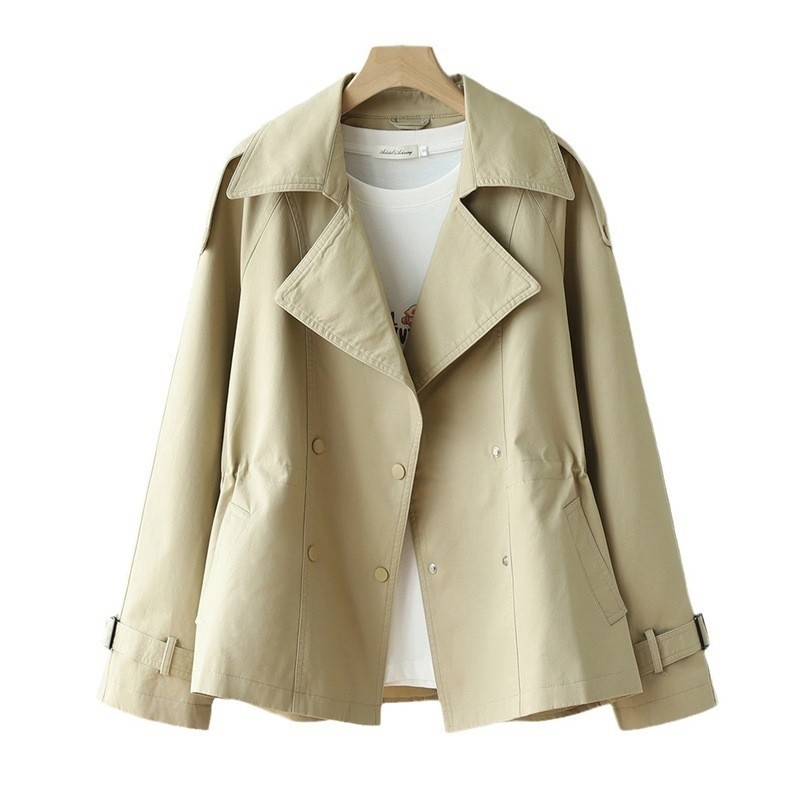 Ženski kratki trench coat za proljeće 2025, A‑linijski kroj, halter ovratnik, dugi rukavi, poliester tkanina