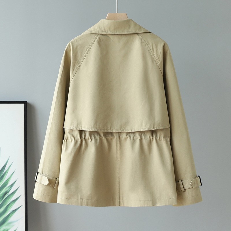 Ženski kratki trench coat za proljeće 2025, A‑linijski kroj, halter ovratnik, dugi rukavi, poliester tkanina