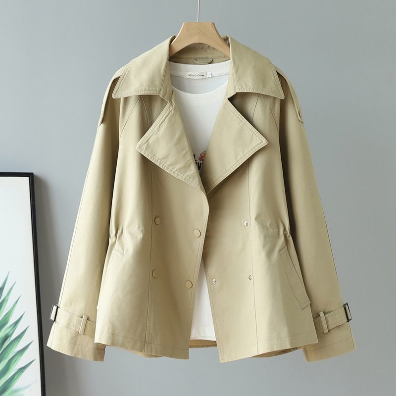 Ženski kratki trench coat za proljeće 2025, A‑linijski kroj, halter ovratnik, dugi rukavi, poliester tkanina