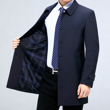 Meeste keskmise pikkusega mantel, Mulberry siidi 80% segu ja keemiliste kiudude segu, kaelus lapell, üheerealine sulgemine, polüester vooder