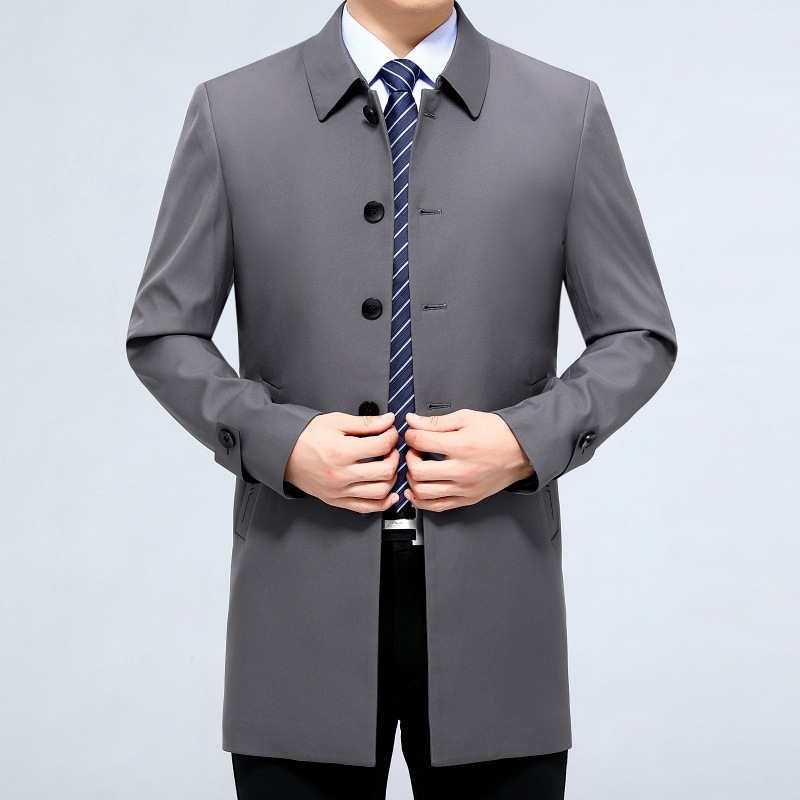 Meeste keskmise pikkusega mantel, Mulberry siidi 80% segu ja keemiliste kiudude segu, kaelus lapell, üheerealine sulgemine, polüester vooder