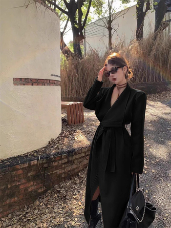 Ženski dugi windbreaker kardigan od poliestera, udoban kroj, polo ovratnik, jednostruko kopčanje, duga duljina