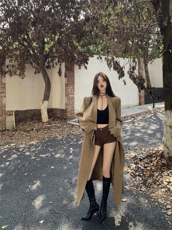 Ženski dugi windbreaker kardigan od poliestera, udoban kroj, polo ovratnik, jednostruko kopčanje, duga duljina