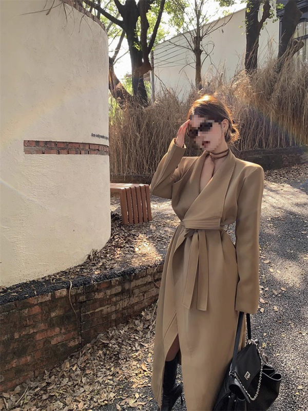 Ženski dugi windbreaker kardigan od poliestera, udoban kroj, polo ovratnik, jednostruko kopčanje, duga duljina