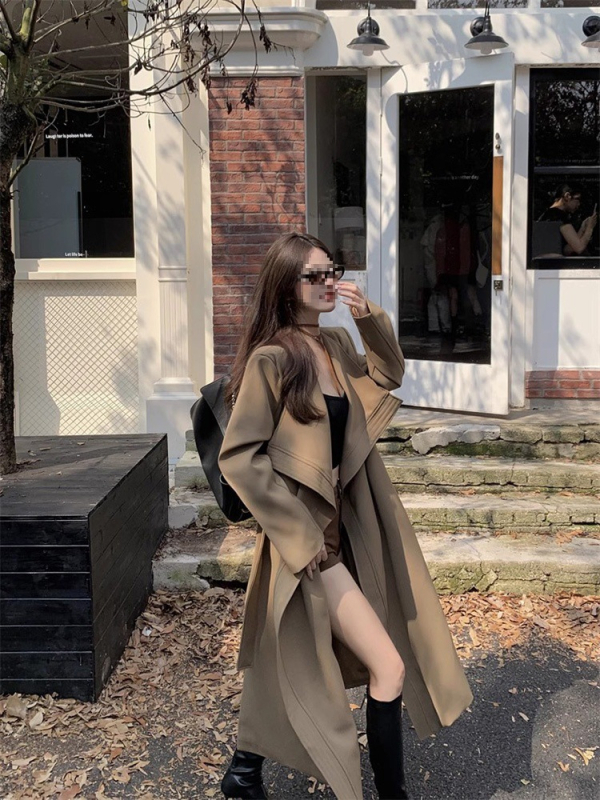 Ženski dugi windbreaker kardigan od poliestera, udoban kroj, polo ovratnik, jednostruko kopčanje, duga duljina