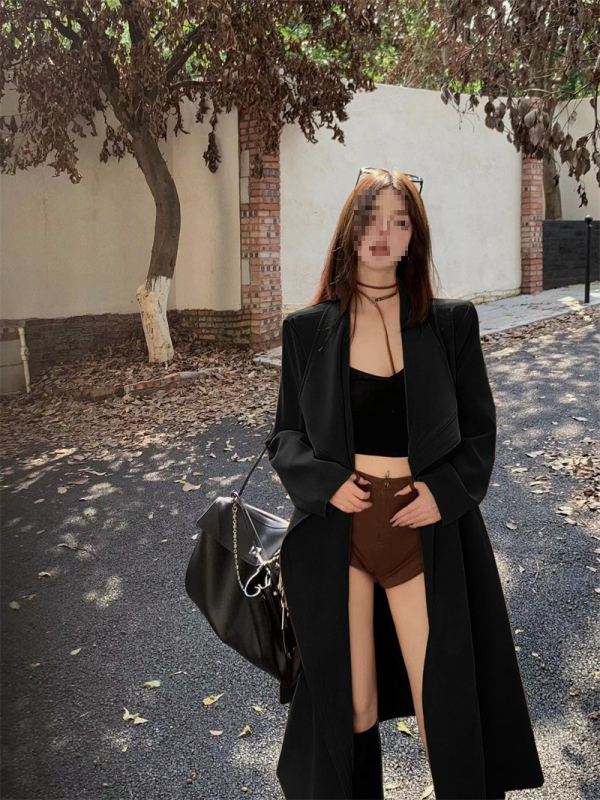 Ženski dugi windbreaker kardigan od poliestera, udoban kroj, polo ovratnik, jednostruko kopčanje, duga duljina