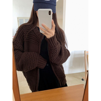 Pleten kardigan sa zatvaračem, akrilna tkanina, okrugli ovratnik, jedinstven uzorak