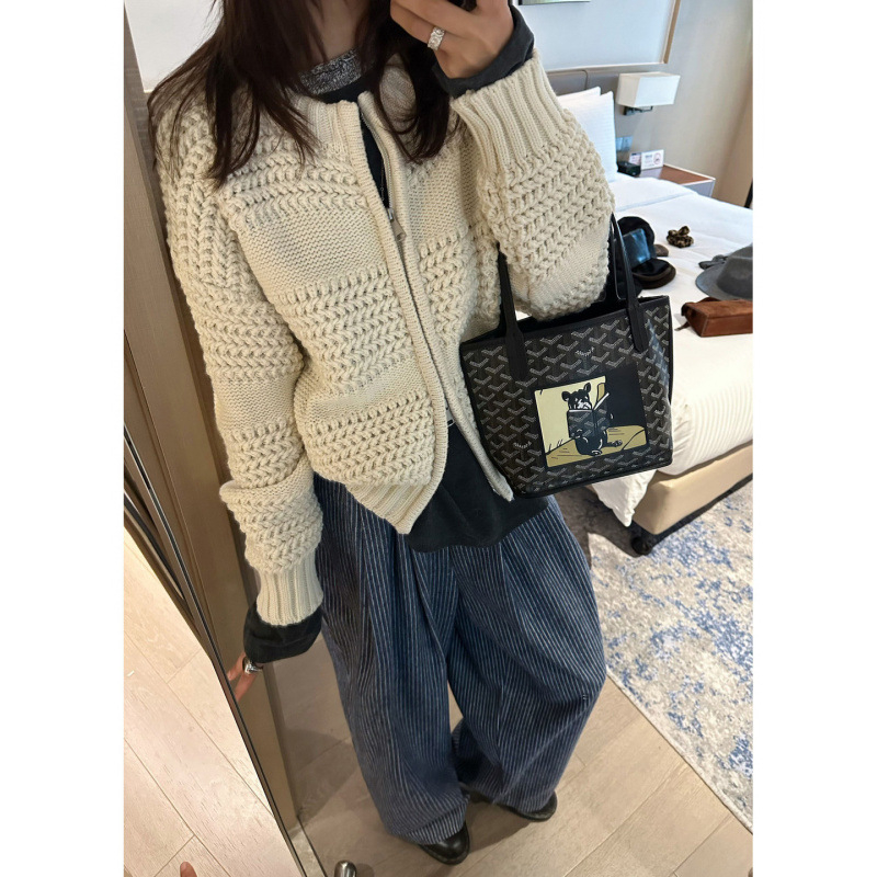 Pleten kardigan sa zatvaračem, akrilna tkanina, okrugli ovratnik, jedinstven uzorak