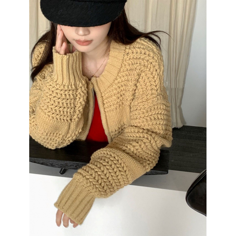 Pleten kardigan sa zatvaračem, akrilna tkanina, okrugli ovratnik, jedinstven uzorak