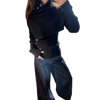 Dvostruki set: pulover s visokim ovratnikom od ice silk, rukavi u stilu princeze, nepravilnog kroja, uz šal